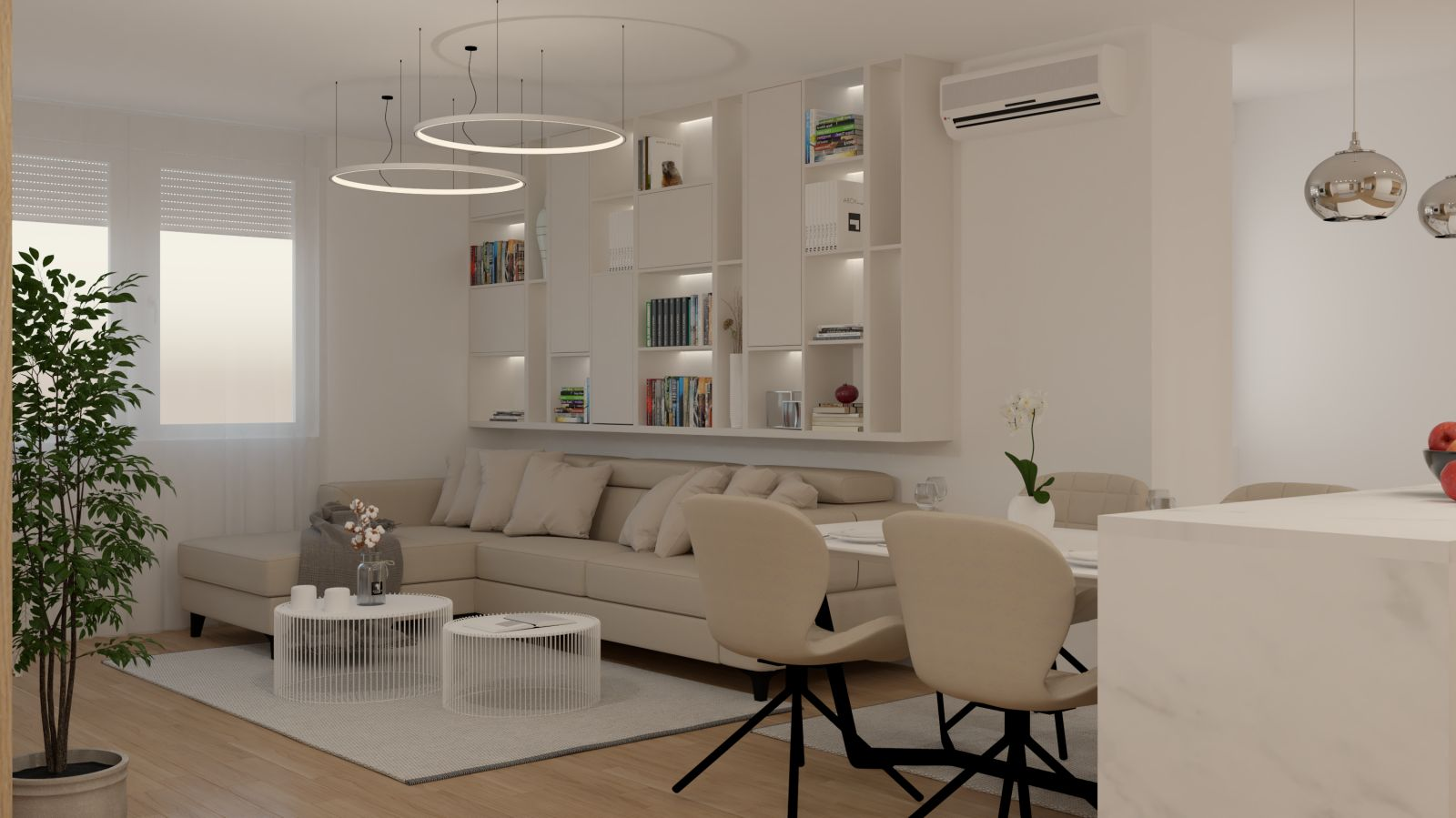 Render — dnevni boravak sa policama