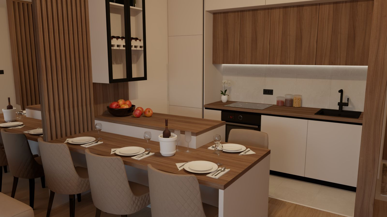 Render — moderna kuhinja sa trpezarijom