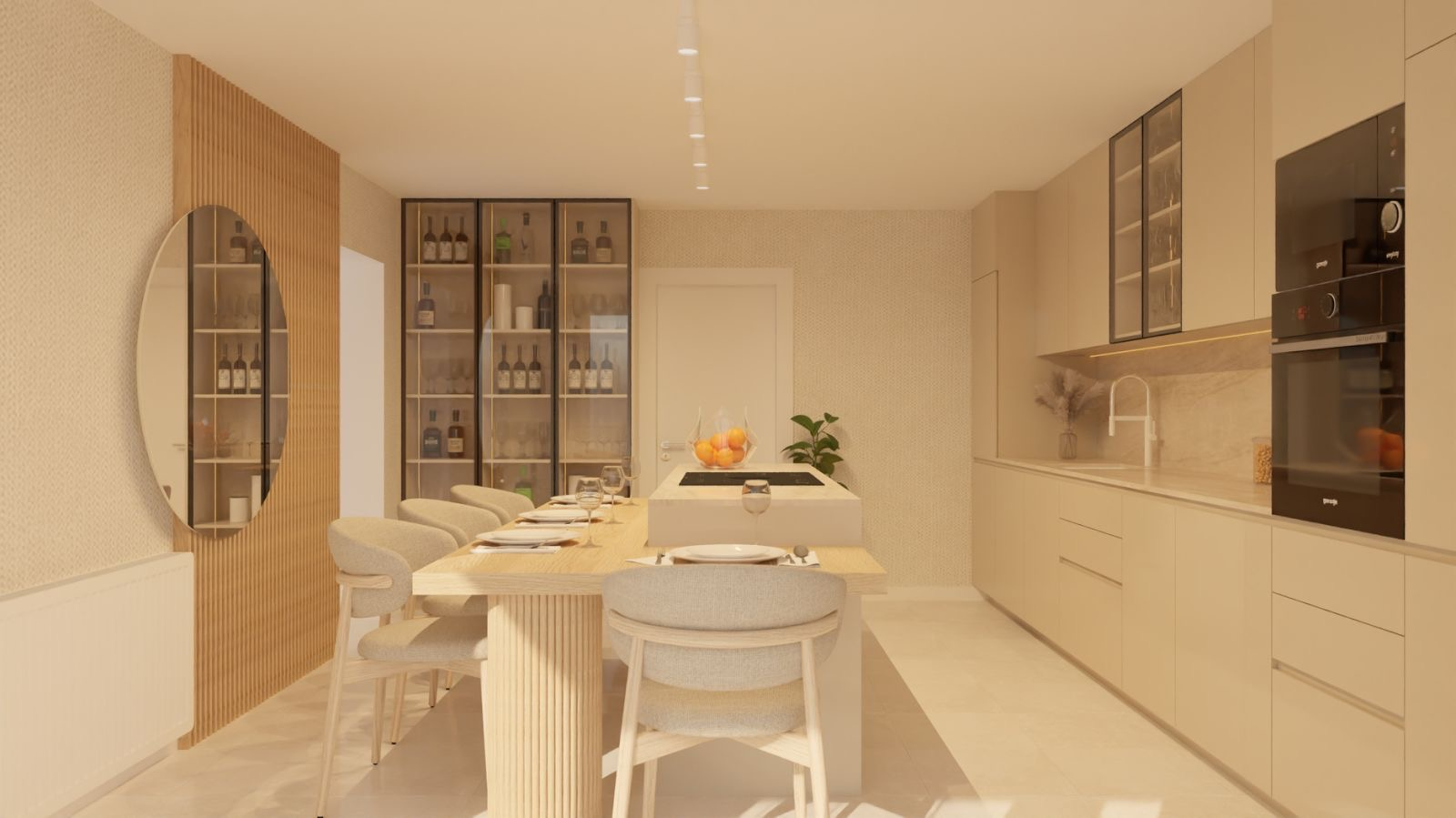 Render — open-plan trpezarija