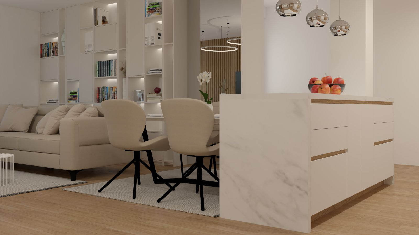 Render — kuhinjsko ostrvo sa mermerom